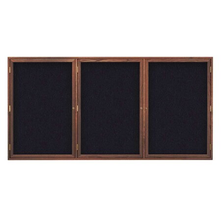 United Visual Products Single Door Enclosed EZ Tack Board, 36"x36", Header, Walnut/Black UV102HDEZ-BLACK-WALNUT